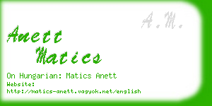 anett matics business card
